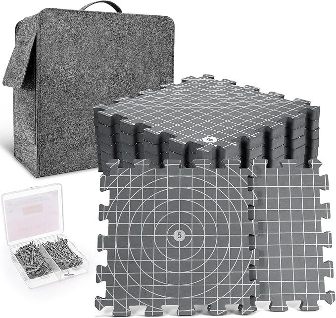 Yrangee Blocking Mats for Knitting, Extra Thick Crochet Blocking Boards with Grids for Needlepoint or Crochet,9 Pack Knitting Mats with 10 Knitting Blockers, 150 T-Pins and Storage Bag