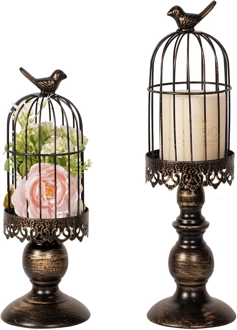 Birdcage Candle Holder, Vintage Candle Stick Holders, Wedding Candle Centerpieces for Tables, Iron Candlestick Holder Home Decor (Black-1)