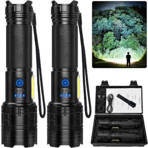 Flashlight Rechargeable 90,000 High Lumen - 2 Pack LED Flash Light with COB, 7 Modes Powerful Handheld Flashlight for Home, Camping (2)