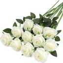 Uznaeoi 10PCS Vintage Roses Artificial Flowers White Fake Flower Bouquet Faux Roses with Stems for DIY Wedding Bouquet Bridal Shower Party Home Garden Decor (White)