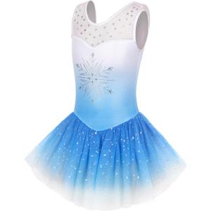 EQSJIU Ballet Leotard for Girls Dance Gymnastics Toddler Sparkly Dance Dresses Outfits Tutu Skirted Leotard Kids 1-10 Years (6-7 Years, Snow Blue)