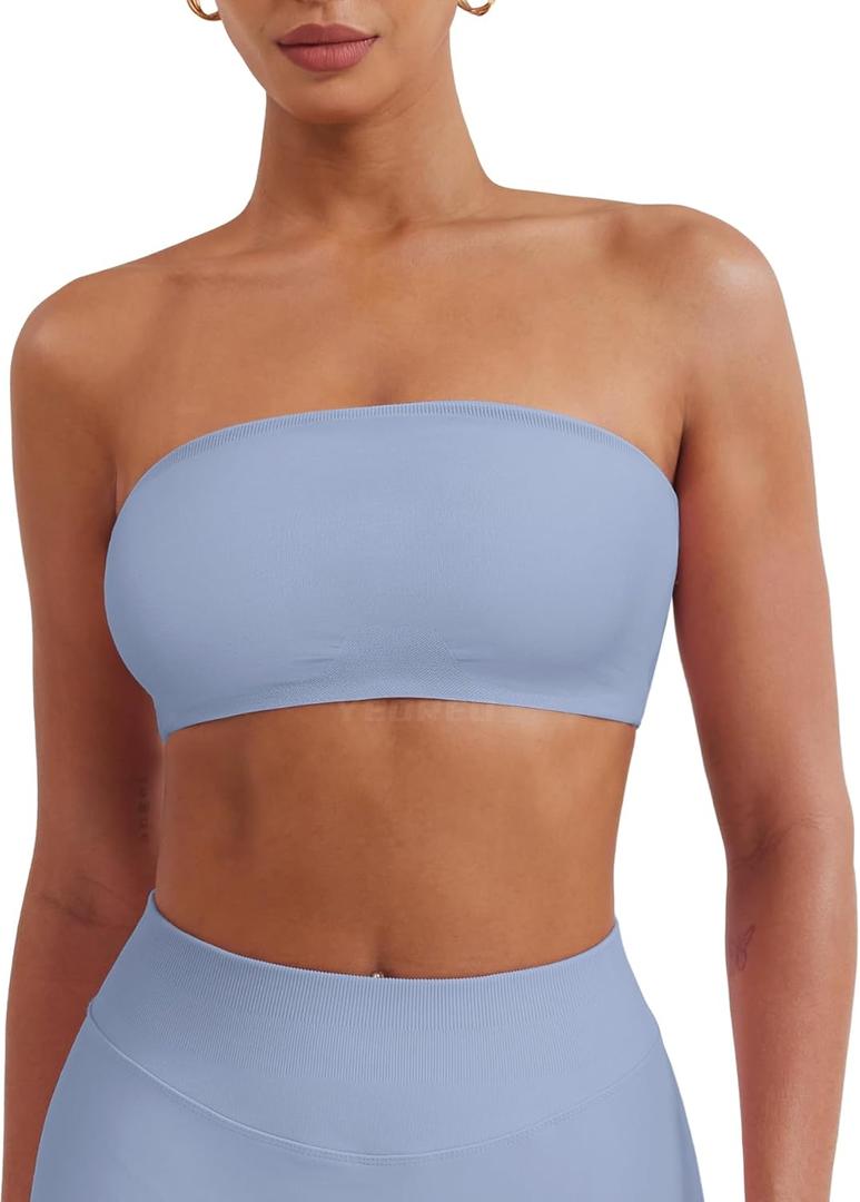 YEOREO Strapless Bandeau Sports Bra for Workout Seamless Tube Top Gym Padded Wireless Bra (Medium, Jacaranda)