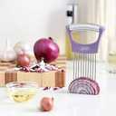 Onion Slicer Holder, JJOO Stainless Steel Onion Cutter for Slicing and Storage Onions, Tomato, Eggs and Vegetables, Protective Cover Included, Dishwasher Safe ( Purple Color)