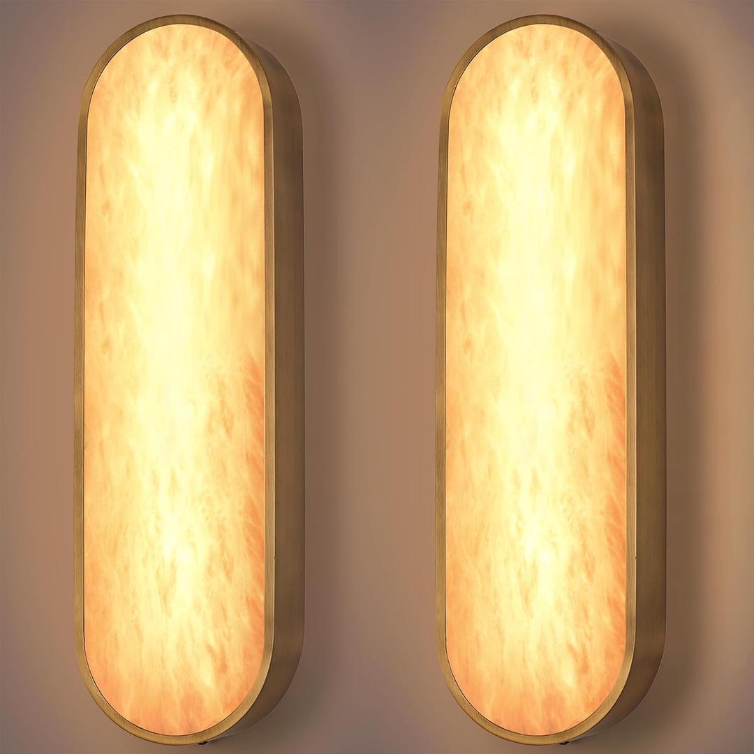 ylinksee Alabaster Wall Sconce Set of 2, 19.2in Modern Marble Sconce, Gold