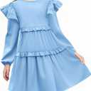 Haloumoning Girls Long Sleeve Dress Kids Ruffle Babydoll Dress Casual Party Swing Dresses 5-14 Years