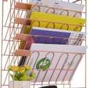 Spacrea Hanging File Holder Organizer - 6 Tier Wall Mount File Organizer for Women, Hanging Wall File for Office, School or Home, Rose Gold