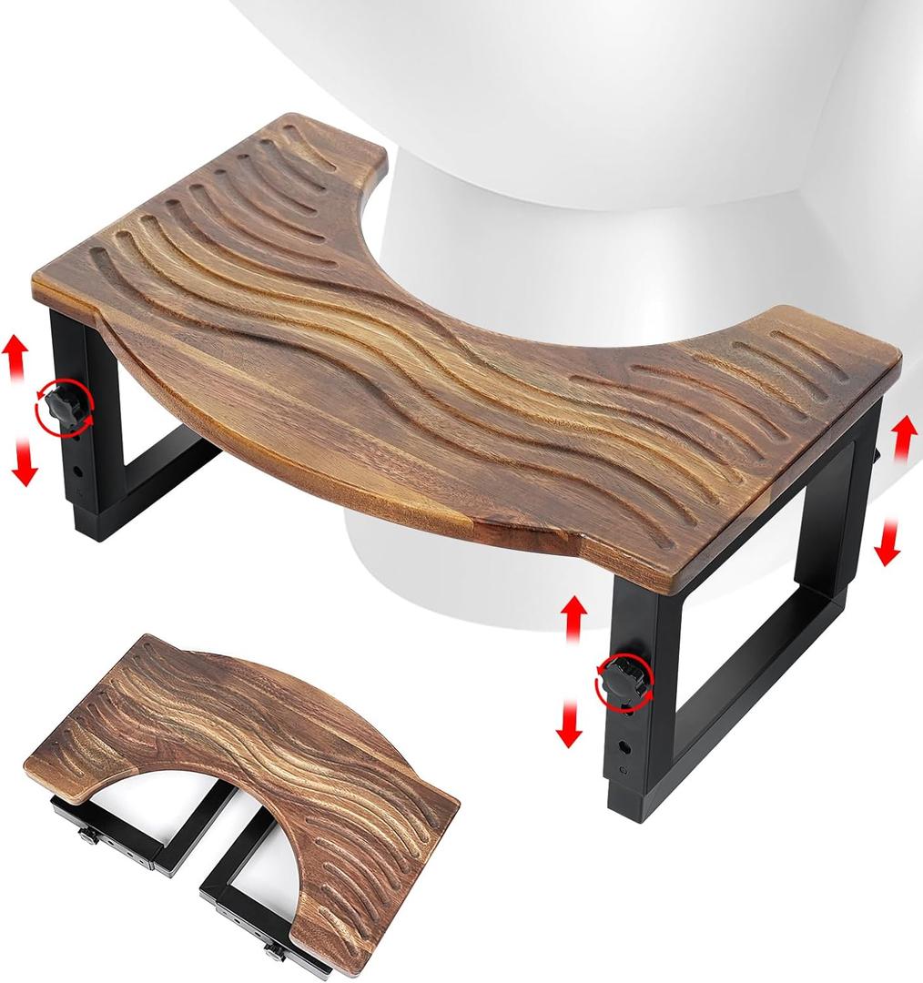 Toilet Stool Foldable,7,8,9 in Adjustable Height,Acacia Wood Poop Stool for Potty Training,Squat Potty for Adults,Squatting Position Helps Improves Bowel Health&Relieves Constipation (Patent Pending)