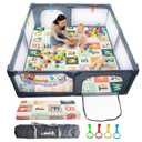 Baby Playpen with Mat 71x59 Inch Large Playpen for Babies and Toddlers Playard with Zipper Gate Safety Fence Play Pen with Soft Breathable Mesh Indoor & Outdoor Kids Activity with Playmat Dark Gray