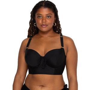 Plus-Size Full-Busted Supportive Underwire Swimsuit Bikini Top (36D, Black Hue)