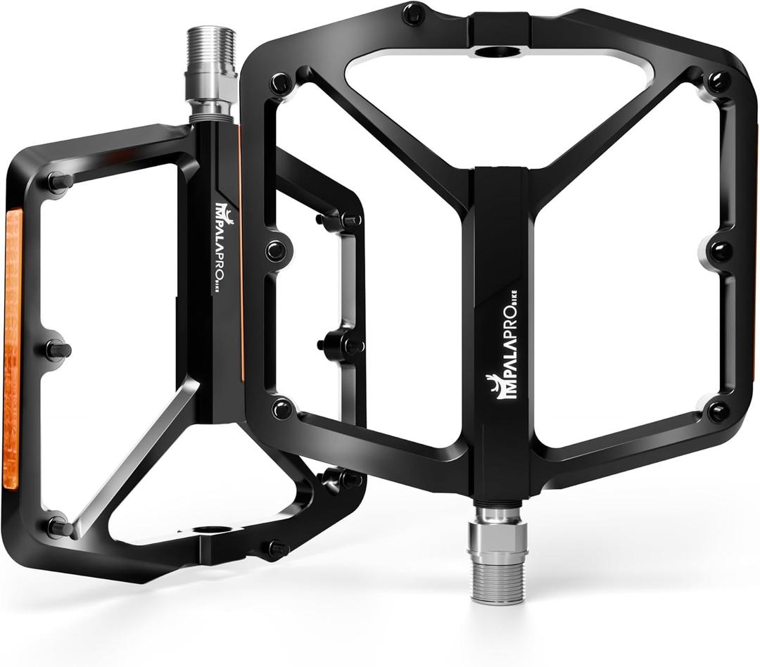 IMPALAPRO Flat Bike Pedals with Reflectors CNC Aluminum 9/16 MTB Pedals with Extra Wide Platform and Removable Anti-Slip Pins Lightweight Pedals for Mountain Bike & Road Bike 355 g