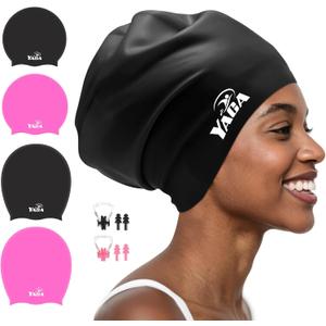 Extra Large Swim Cap Women Adult, Swim Caps for Long Hair, Dreadlocks, Weaves, Hair Extensions, Braids, Curls & Afros - Silicone Swimming Cap for Women & Men Anti-Leak Seal for Pool, Beach, Laps (black)