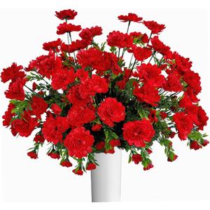 Pack of 4 Bundles - Artificial Gerbera Daisy Silk Flowers Shrubs Plants Flower Bushes for Home Garden Wedding Indoor Outdoor Decor Basket Planter, Red