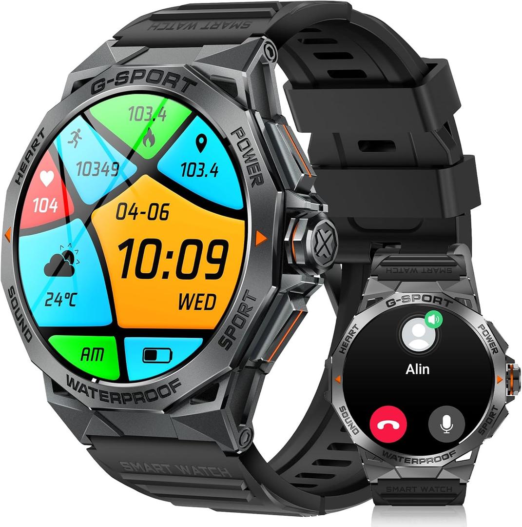 Smart Watch, 1.43" AMOLED for Android Phones with Bluetooth Call, Waterproof Rugged, Ultra Long Battery Life, 100+ Sports Modes