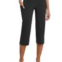 baleaf Womens Yoga Capri Pants High Waist Capri Leggings with Pockets Wide Leg Crop Exercise Workout Summer Pants, L, Black