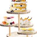 GENMOUS 4 Tiered Round Cake and Cupcake Stand Combo for Birthday Party Decor, Rustic Wooden Cupcake Tower Stands for 50 Cupcakes, Farmhouse Cupcake Tier Stand Display for Wedding Baby Shower Tea Party
