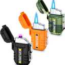 3 Pack Waterproof Lighter Outdoor Windproof Torch Lighters Dual Arc Lighters Butane Electric USB Rechargeable Flameless Plasma Lighter Camping Hiking Adventure Survival Tactical Gear