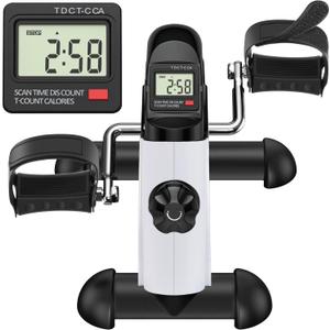 TABEKE Under Desk Bike Pedal Exerciser - Mini Exercise Bike for Arm/Leg Exercise, Pedal Exerciser for Seniors with LCD Display (White)