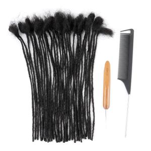 14inch 10 Strands 0.2cm Width 100% Human Hair Dreadlock Extensions, Full Handmade Loc Extensions Human Hair for Men Women Kids, Permanent Dread Extensions(Natural Black)