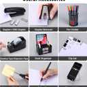 Black Desk Organizers and Accessories 12+1Pcs, Office Supplies for Desk, Pen Organizer with 2 Drawers with Stapler,1000 Staples, Phone Holder, Tape Dispenser, Pen Holder, Sticky Note, Clips, Ruler,Etc