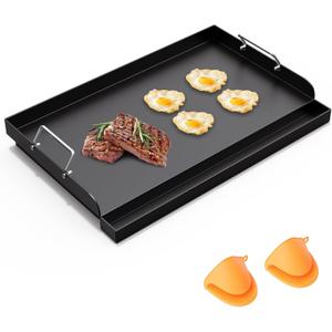 Universal Nonstick Cast Iron Griddle for Gas & Charcoal Grills & Stove Top, Thickened 25" x 16" Flat Top Grill Griddle Plate with Extra High Sidewalls, Grease Groove & Handles, for Camping