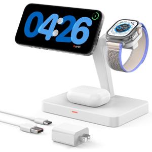 Magnetic Wireless Charger for Apple Devices: CIYOYO 3 in 1 Charging Station for iPhone 16/15/14/13 Pro Max Fast Charger Stand 15W for iWatch 10/9/8/7/Ultra 2/SE AirPods Pro/4/3/2 (Pure white)