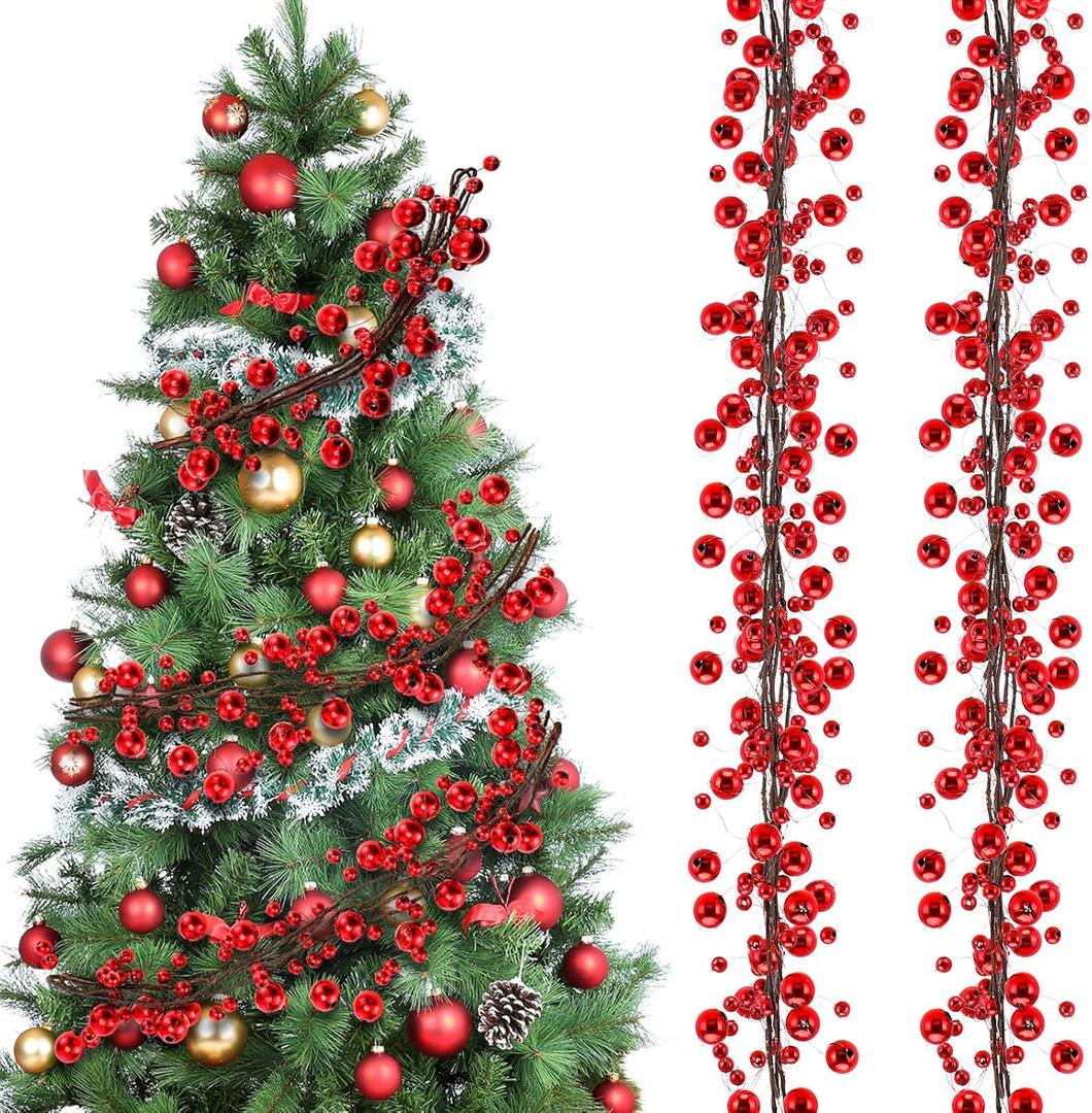 WILLBOND 9 ft Red Christmas Ball Garland Ball Ornaments Hanging Baubles Ornament for Xmas Christmas Tree Fireplace Wreath Indoor Outdoor Home Office Decoration