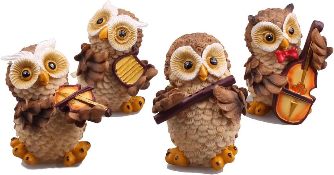 Owl Decor Statue, Home Office Ornaments, Cute Owl Figurines for Home Decoration, Great Owl Gifts for Women, Boys, Girls (Pack of 4)