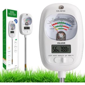 HSLGOVE Soil Test Kit, 7-in-One Soil Moisture Meter/Soil PH Meter/Fertility, Dual Screen Soil Tester w/Digital Soil Temp/Air Temp&Humidity for Plants Gardening,Lawn,Farm Indoor&Outdoor-Milk White