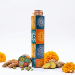 Pure Copper Water Bottle 34Oz | Authentic Ayurvedic Vessel for Immune Support & Wellness | Eco-Friendly, BPA-Free Sport (Mandala)