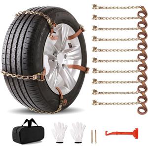 Car Tire Chains 205-305mm, Universal Emergency Anti-Skid Snow Strap Tires Chains for Trucks/Minivan/Pickup/SUV/ATV/UTV, Adjustable Thickened Traction for Tire Width 8.1-12inch(10 Pcs)