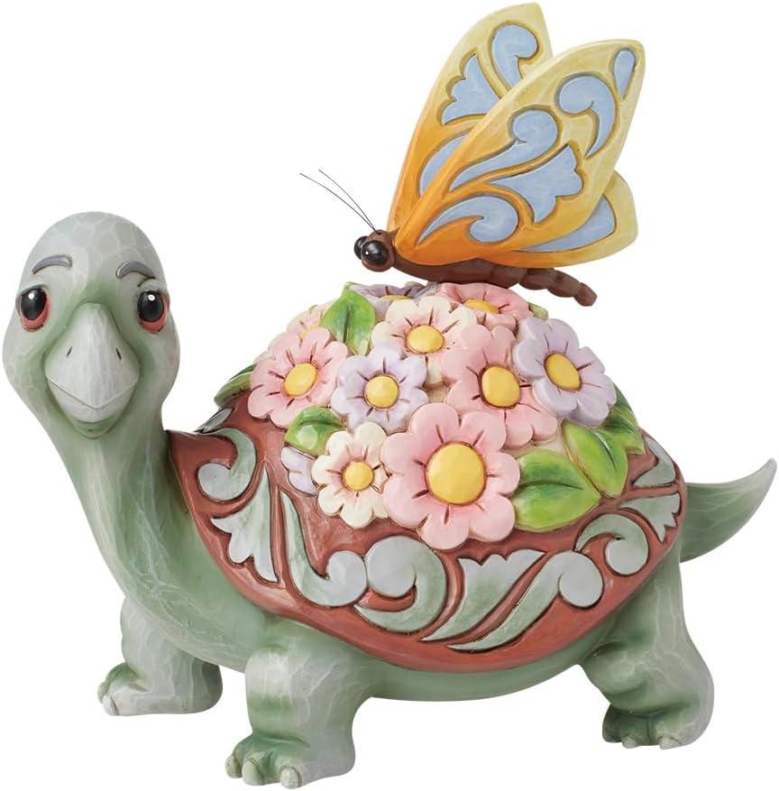 Enesco Jim Shore Heartwood Creek Nature's Meadow Turtle with Flowers anda Butterfly Figurine- Stone Resin Hand Crafted Collectible Figurines Home Decor Statue, 7.25 Inch
