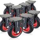 POWERTEC 8 Inch Caster Wheels Set of 8, Heavy Duty Fixed Plate Casters with Rubber Knobby Tread for Workbench, Dolly, Cart, Trolley, Wagon, Toolbox & Chicken Coop, Large Castor Wheels (17053-P8)