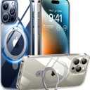 TORRAS Magnetic Ostand for iPhone 15 Pro Max Case, [Military Grade Drop Tested][Compatible with MagSafe][Build in Kickstand] Clear Slim Hard Back Soft Edge Anti-Fingerprint 6.7" 2023, Clear