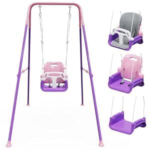 Toddler Swing with Soft Cushion, Foldable Indoor & Outdoor Baby Swing, Pink