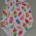 RAISEVERN Baby Girls Swimsuit Ruffles Bathing Suits 3T Cute Cartoon Colorful Ice Cream Beach Sport White Summer One Piece Swimwear Backless Quick-Dry Swimming Bodysuit for 4t Little Girl