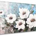 Magnolia Canvas Wall Art for Living Room White and Blue Flower Pictures Textured Floral Painting Bedroom Wall Decor 40x20 Inches