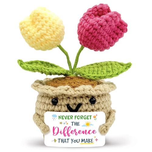 Appreciation Gifts for Coworkers 2026, Positive Crochet Tulips Plants, Inspirational Mentors Nurses Boss Teacher Thank You Gift, Never Forget The Difference You Make Birthday Gifts for Women Men