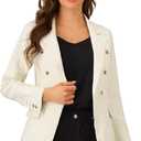 Allegra K Women's Jean Jacket Button Down Notched Lapel Long Sleeve Work Office Denim Blazer Jacket (Large, Apricot)