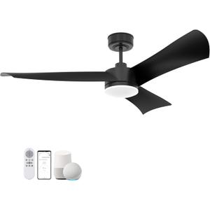 Cumilo 54 Smart Ceiling Fans Lights and Remote,Quiet DC Motor,Outdoor Indoor Black Ceiling Fan,WIFI Alexa App workable,6 Speed,Dimmablel, Modern Lighting & Ceiling fans Living Room Bedroom Porch Patio (Z-Black)