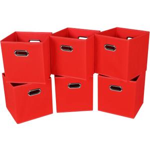 STOREONE 13 Inch Cube Organizer Bins ,Black Fabric Storage BinsFoldable Storage Bins Basket with Dual Handles Fabric Organizer Bins and Storage BoxSet of 6,Red