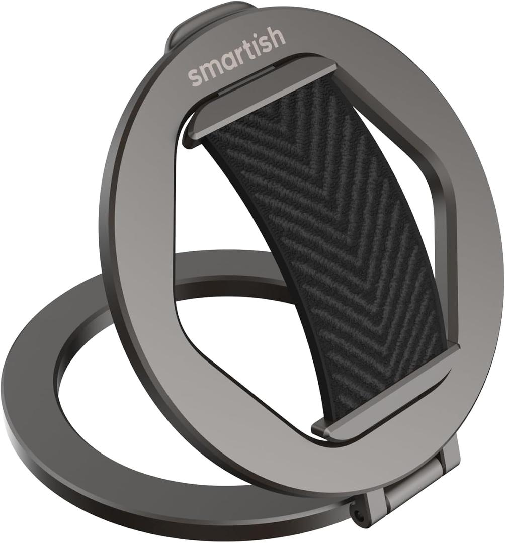 Smartish MagSafe Grip Kickstand - Quickstand - Magnetic Cell Phone Finger Loop Grip - [Dual-Sided Magnets] Ring Holder Mount w/MagSafe Adapter Kit for Apple iPhone Accessories - Black Tie Affair