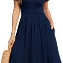 WEACZZY Women's Summer Short Sleeve Casual Dresses V-Neck with Pockets, Navy Blue,XL 