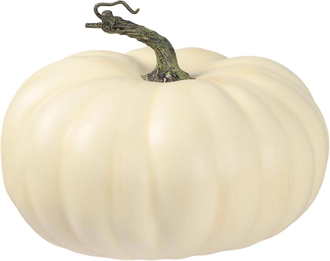 Artificial Pumpkin Cream White Realistic Foam Pumpkin Fall Decor Fake Fruit Vegetable for Harvest Thanksgiving Party Christmas Decoration,(Size:10.2W x5.5H)