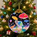 2 x UFO Alien Glass Ornaments, UFO, Dinosaur & Alien Christmas Ornament for Christmas Tree Decor, Holiday Presents, Exchange Ideal Gift for Space & Fantasy Lovers