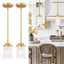 TENGXIN Modern Pendant Light for Kitchen Island, Brushed Gold Hanging Ceiling Light Fixture, Farmhouse Pendant Lighting for Dining Room Bedroom Bar Office 2Pack,TXPLBG01-2PK