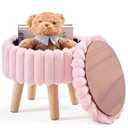 Wimarsbon Storage Ottoman, Modern Round Footrest with Soft Padded Seat, Teddy Velvet Footstool with Wood Legs, Accent Small Table or Plant Stand for Hallway, Living Room (Pink)