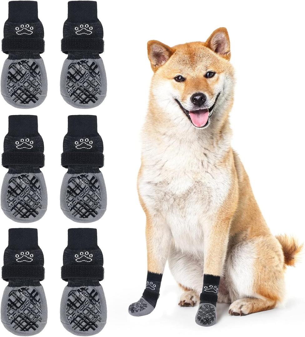 BEAUTYZOO Dog Socks to Prevent Licking for Hardwood Floors -Dog Boots Shoes for Small Medium Large Dogs -Double Side Grips Traction Control Anti Slip Socks for Puppy Doggie Senior Dog, Paw Protector (Black and Gray), Size: Medium