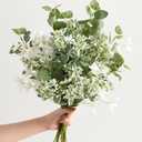 Ling's moment Artificial Greenery Stems Box Set, 15pcs with 4 Kinds of Faux Greenery Picks for DIY Bridal Bouquets Wedding Floral Arrangement Table Centerpieces, Tender Green & Sage Green
