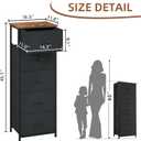 Somdot Tall Dresser for Bedroom with 5 Drawers, Storage Organizer Chest of Drawers with Removable Fabric Bins for Closet Bedside Living Room Laundry Entryway Hallway, Black Rustic Brown