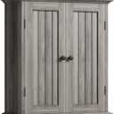 ChooChoo Bathroom Wall Cabinet, Over The Toilet Space Saver Storage Cabinet, Farmhouse Medicine Cabinet with 2 Doors and Adjustable Shelves, Cupboard, Retro Grey, 8.8"D x 21.1"W x 24"H
